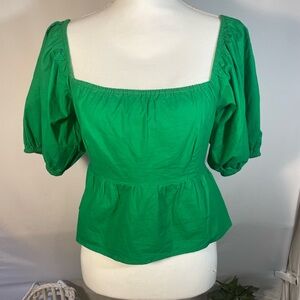 Women's Green Square Neck Peplum Top Size Medium